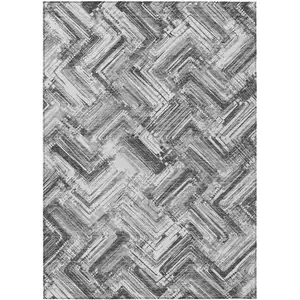 Photo of Gray Silver And Ivory Geometric Washable Indoor Outdoor Area Rug