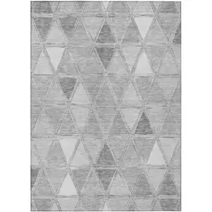 Photo of Gray Silver And Ivory Geometric Washable Indoor Outdoor Area Rug