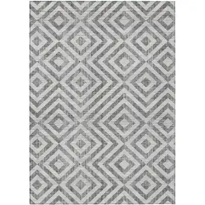 Photo of Gray Silver And Ivory Geometric Washable Indoor Outdoor Area Rug