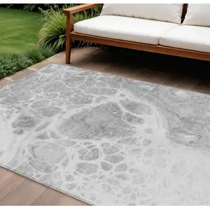 Photo of Gray Silver And Ivory Nautical Washable Indoor Outdoor Area Rug