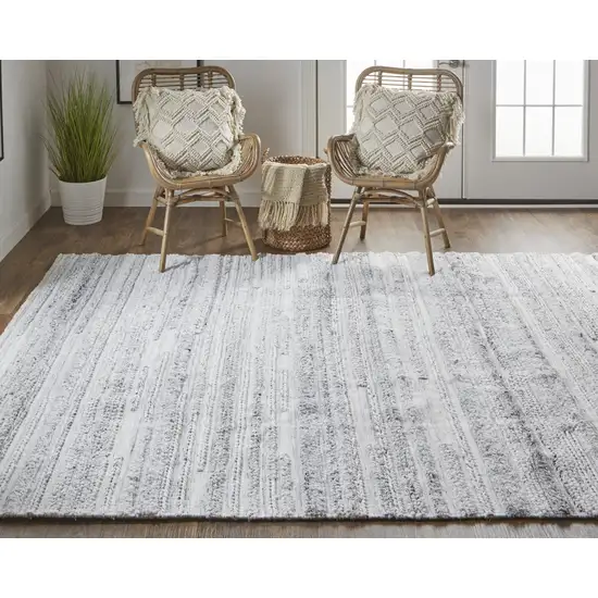 Gray Silver And Ivory Striped Hand Woven Stain Resistant Area Rug Photo 7