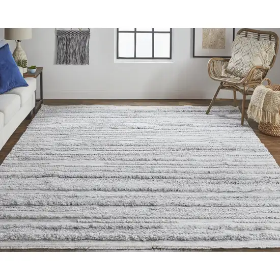 Gray Silver And Ivory Striped Hand Woven Stain Resistant Area Rug Photo 5