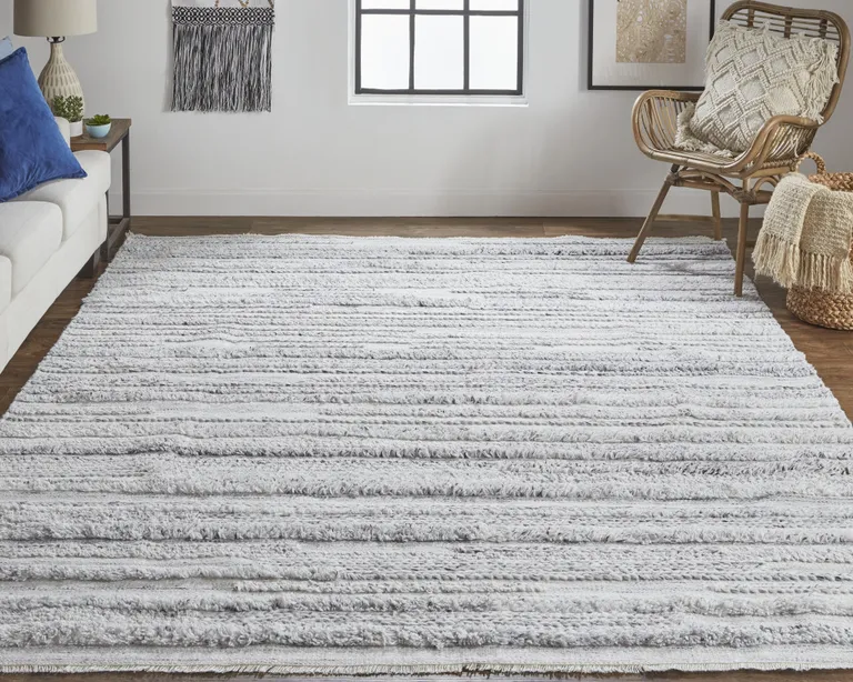 Gray Silver And Ivory Striped Hand Woven Stain Resistant Area Rug Photo 5