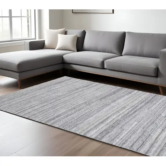 Gray and Ivory Striped Hand Woven Area Rug Photo 1