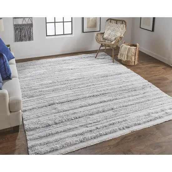 Gray Silver And Ivory Striped Hand Woven Stain Resistant Area Rug Photo 6