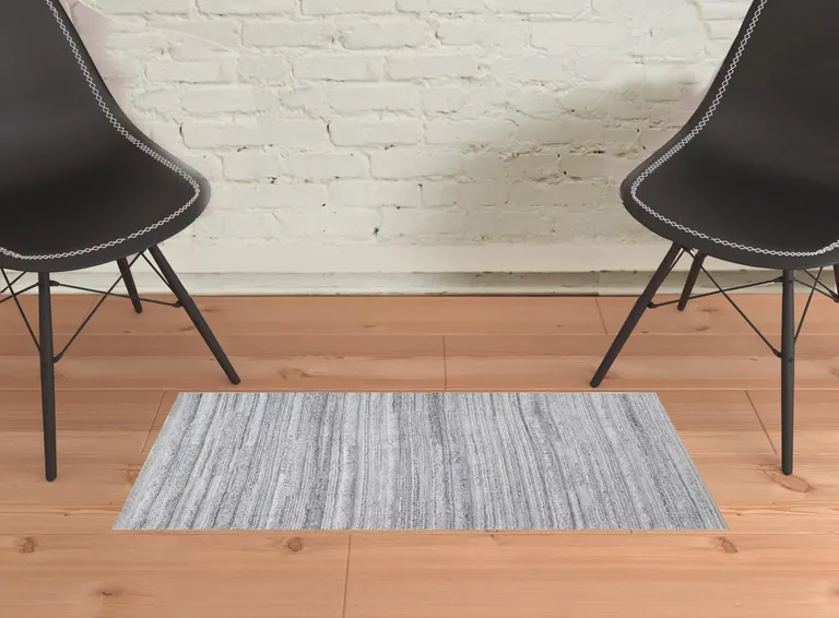 Gray Silver And Ivory Striped Hand Woven Stain Resistant Area Rug Photo 2