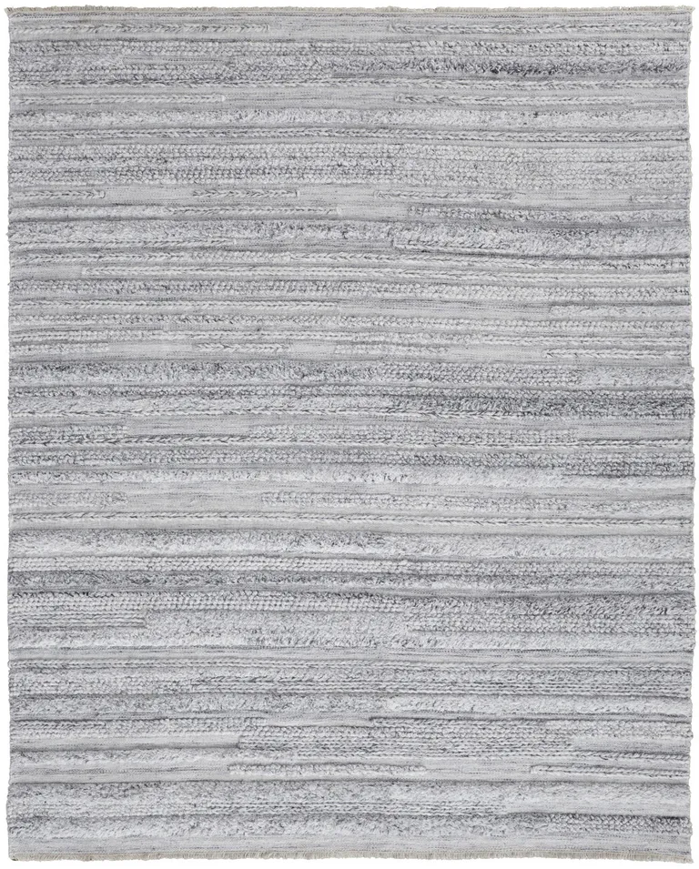 Gray Silver And Ivory Striped Hand Woven Stain Resistant Area Rug Photo 1