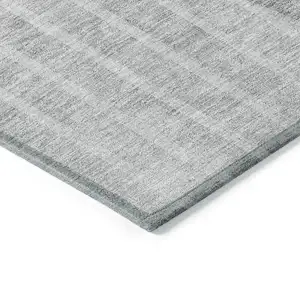 Photo of Gray Silver And Ivory Striped Washable Indoor Outdoor Area Rug