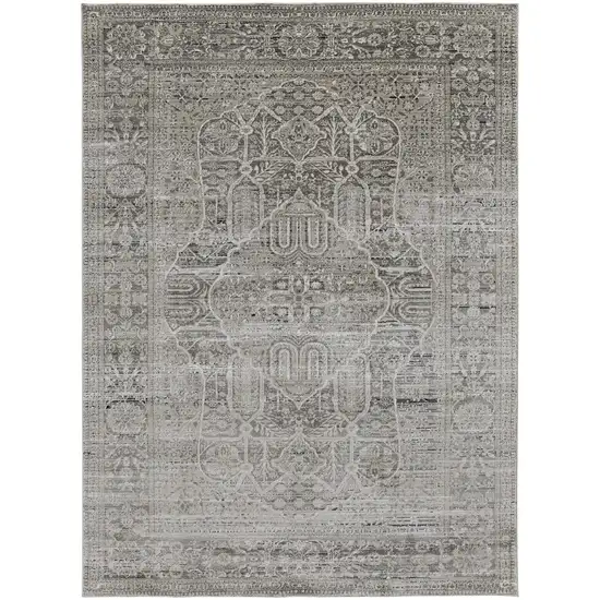 Gray Silver And Taupe Floral Power Loom Distressed Area Rug Photo 1