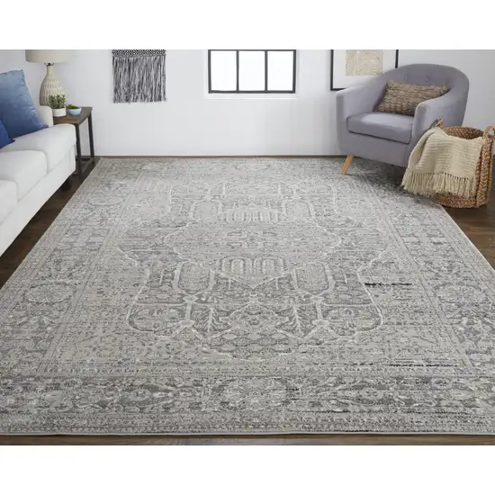 Gray Silver And Taupe Floral Power Loom Distressed Area Rug Photo 5