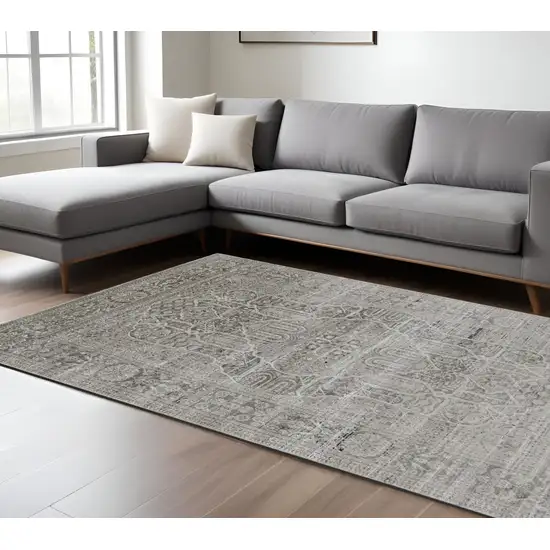 Gray and Ivory Floral Power Loom Distressed Non Skid Area Rug Photo 1