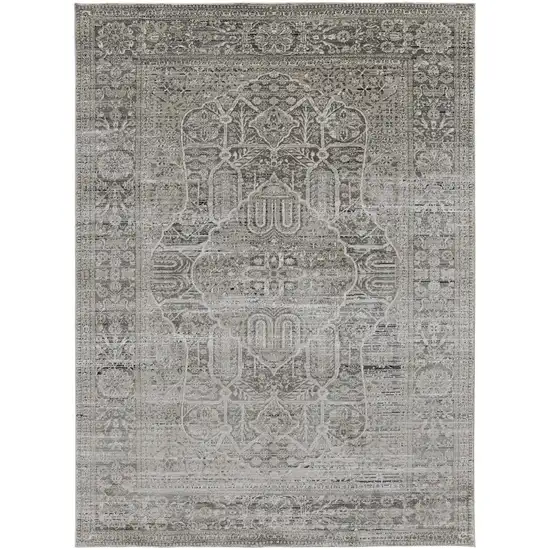 Gray Silver And Taupe Floral Power Loom Distressed Area Rug Photo 1