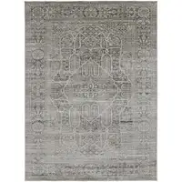 Photo of Gray Silver And Taupe Floral Power Loom Distressed Area Rug