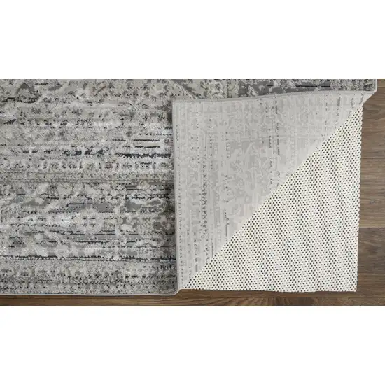 Gray Silver And Taupe Floral Power Loom Distressed Area Rug Photo 4