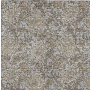 Photo of Gray Silver And Taupe Floral Washable Indoor Outdoor Area Rug