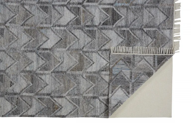 Gray Silver And Taupe Geometric Hand Woven Stain Resistant Area Rug With Fringe Photo 3