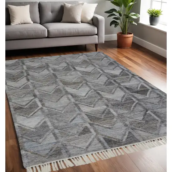 Gray Geometric Hand Woven Area Rug With Fringe Photo 1