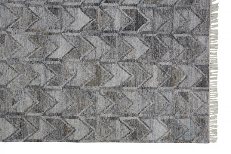 Gray Silver And Taupe Geometric Hand Woven Stain Resistant Area Rug With Fringe Photo 1