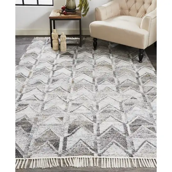 Gray Silver And Taupe Geometric Hand Woven Stain Resistant Area Rug With Fringe Photo 8
