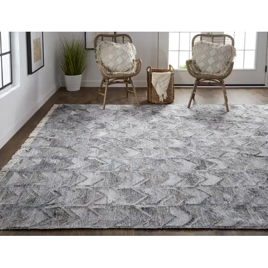 Gray Silver And Taupe Geometric Hand Woven Stain Resistant Area Rug With Fringe Photo 7