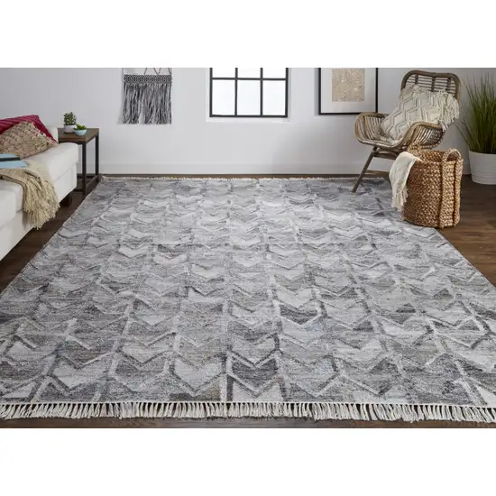 Gray Silver And Taupe Geometric Hand Woven Stain Resistant Area Rug With Fringe Photo 5
