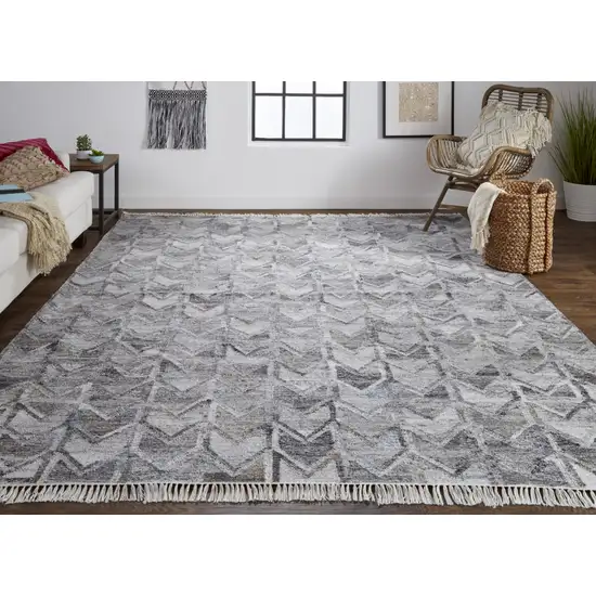 Gray Silver And Taupe Geometric Hand Woven Stain Resistant Area Rug With Fringe Photo 2