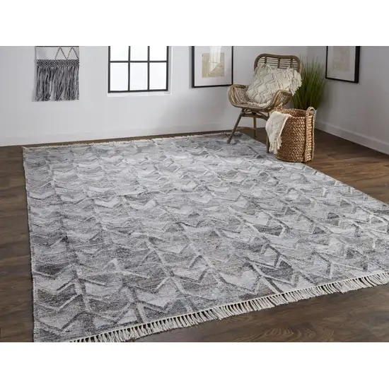 Gray Silver And Taupe Geometric Hand Woven Stain Resistant Area Rug With Fringe Photo 1