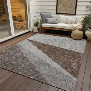 Photo of Gray Silver And Taupe Geometric Washable Indoor Outdoor Area Rug