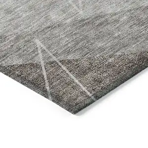 Photo of Gray Silver And Taupe Geometric Washable Indoor Outdoor Area Rug