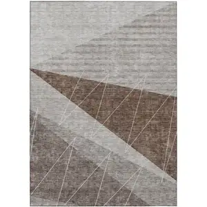 Photo of Gray Silver And Taupe Geometric Washable Indoor Outdoor Area Rug