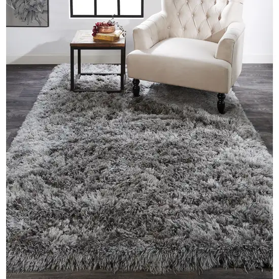 Gray Silver And Taupe Shag Tufted Handmade Stain Resistant Area Rug Photo 5