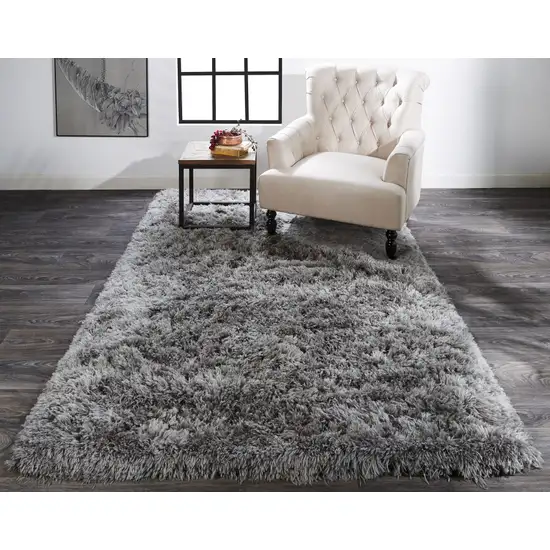 Gray Silver And Taupe Shag Tufted Handmade Stain Resistant Area Rug Photo 3