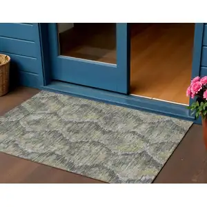 Photo of Gray Silver And Wheat Abstract Washable Indoor Outdoor Area Rug