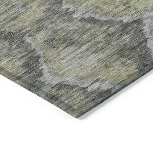 Photo of Gray Silver And Wheat Abstract Washable Indoor Outdoor Area Rug