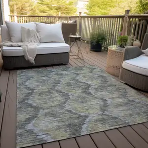 Photo of Gray Silver And Wheat Abstract Washable Indoor Outdoor Area Rug