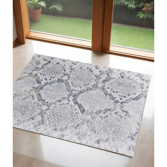 Gray Silver and Blue Floral Power Loom Area Rug Photo 1