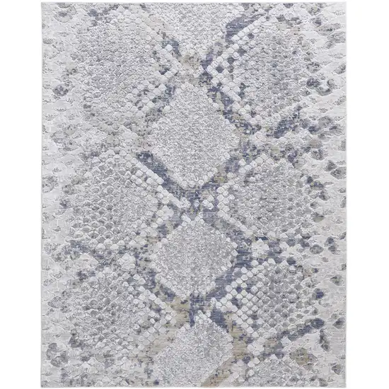 Gray Silver and Blue Floral Power Loom Area Rug Photo 5