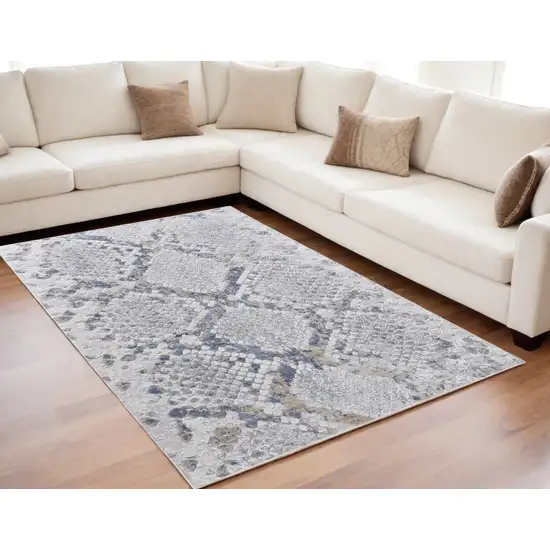 Gray Silver and Blue Floral Power Loom Area Rug Photo 1