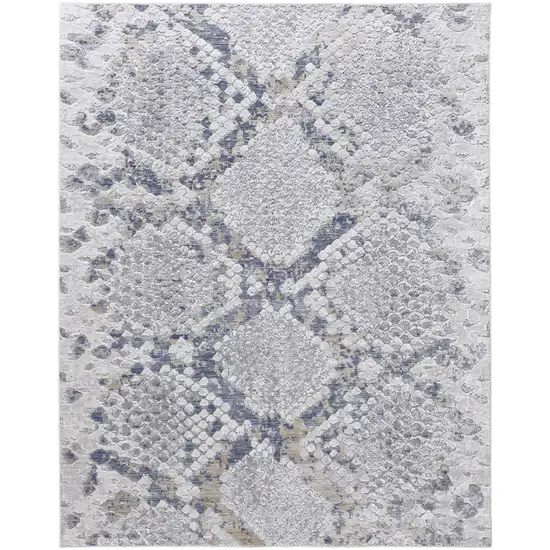 Gray Silver and Blue Floral Power Loom Area Rug Photo 4