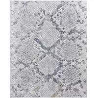 Photo of Gray Silver and Blue Floral Power Loom Area Rug