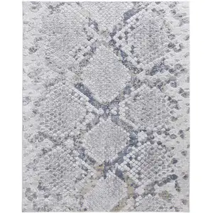 Photo of Gray Silver and Blue Floral Power Loom Area Rug