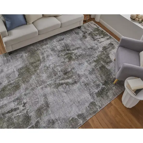 Gray Silver and Green Ikat Power Loom Area Rug With Fringe Photo 9