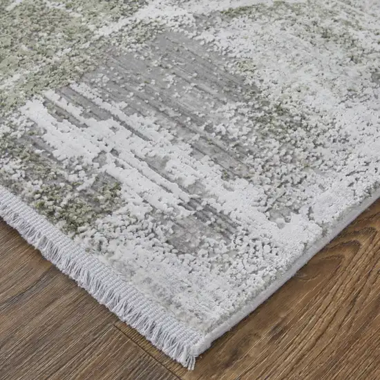 Gray Silver and Green Ikat Power Loom Area Rug With Fringe Photo 7