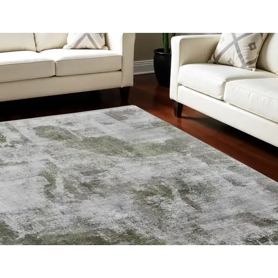 Gray Silver and Green Ikat Power Loom Area Rug With Fringe Photo 1