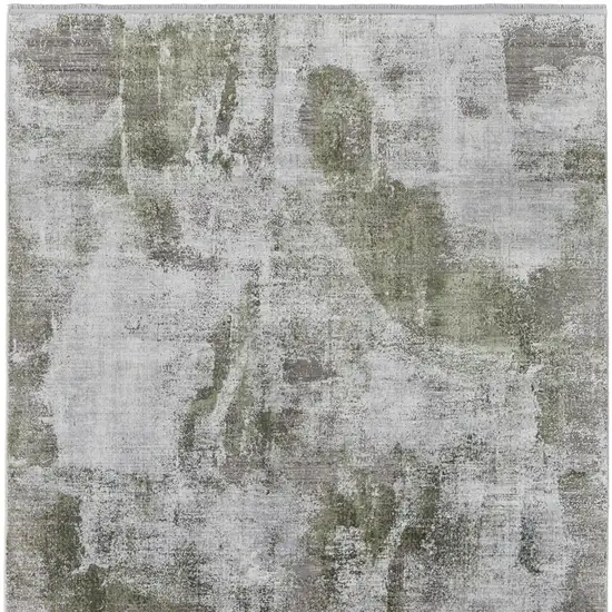 Gray Silver and Green Ikat Power Loom Area Rug With Fringe Photo 4