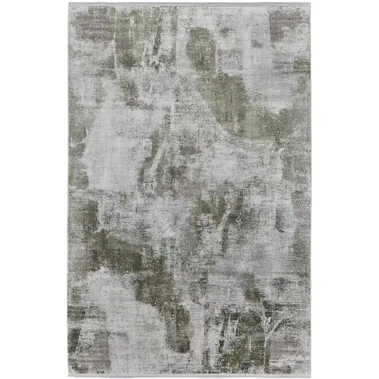 Gray Silver and Green Ikat Power Loom Area Rug With Fringe Photo 2