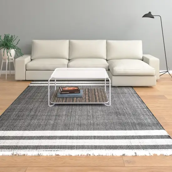 Gray Striped Handmade Stain Resistant Non Skid Indoor Outdoor Area Rug Photo 7