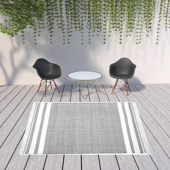 Gray Striped Handmade Stain Resistant Non Skid Indoor Outdoor Area Rug Photo 3