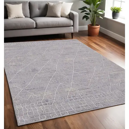 Gray Striped Power Loom Distressed Area Rug Photo 1