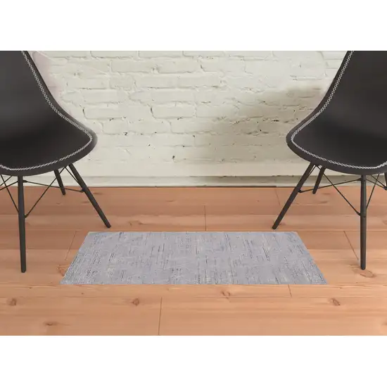 Gray Striped Power Loom Distressed Stain Resistant Area Rug Photo 2